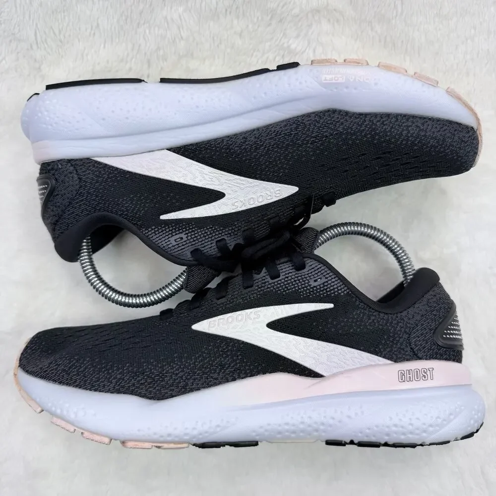 Brooks Ghost 16 Womens Running Shoes Black White Orchid Ice Size 8.5 Athletic